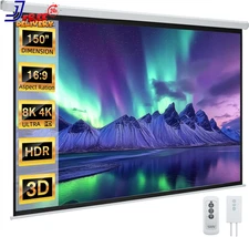 150" Projector Screen Motorized 16:9 4K HD Pull Down 150 INCH 16:9 US ONLY