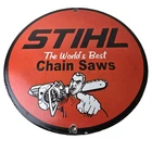 Vintage Stihl Chainsaw Sign - Porcelain Metal Store Display Advertising Gas Sign