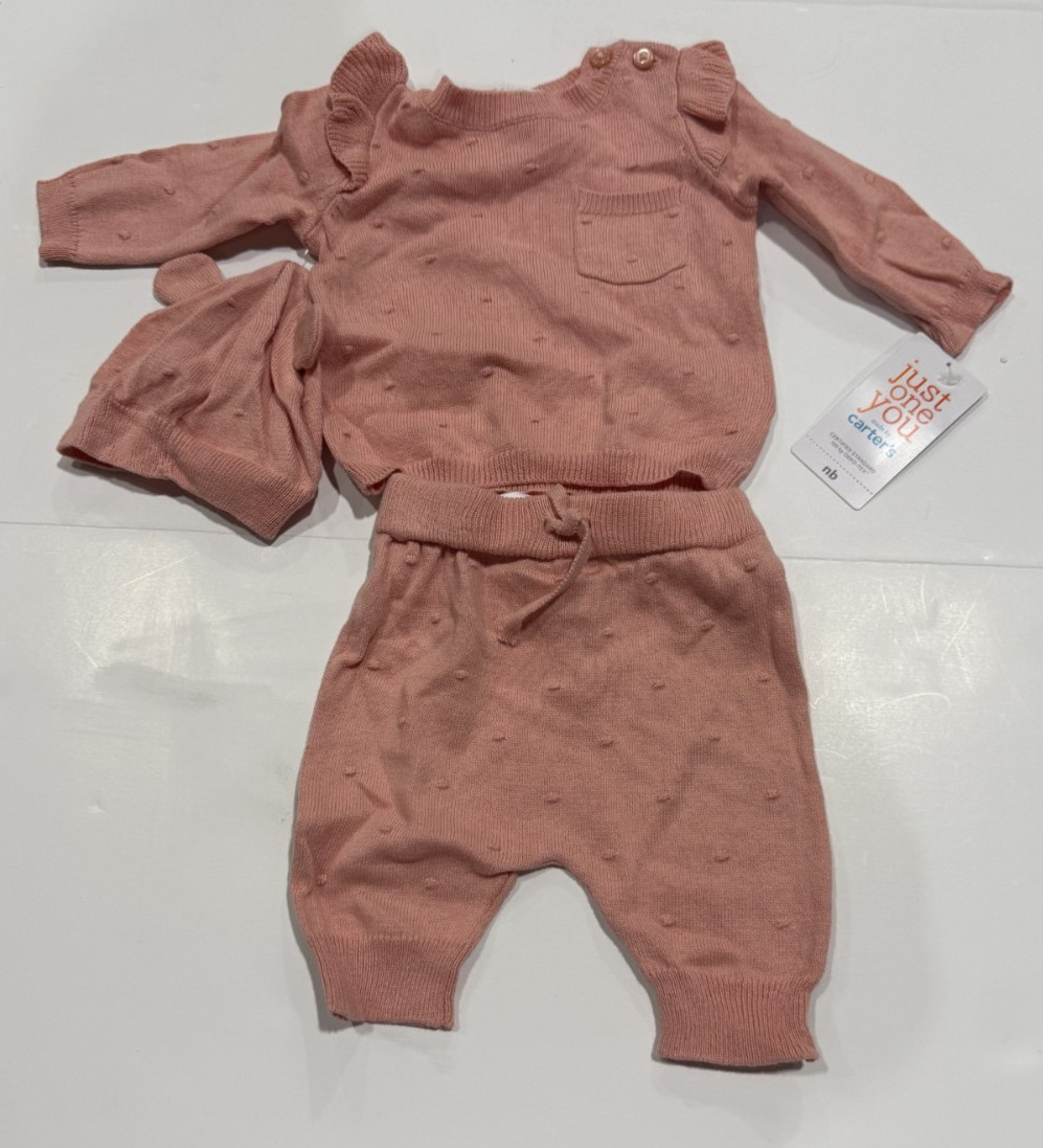 Carter's Just One You Baby Girls' 3pc Sweater Top & Bottom Set - Pink Newborn