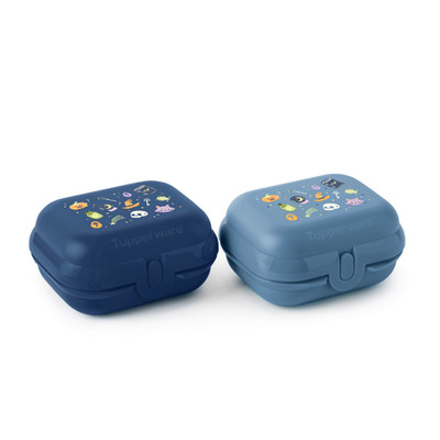 Tupperware Mini Twin Oyster mit Halloween Motiv Blau 2-er Set