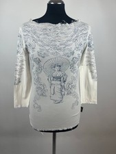 MICHIKO KOSHINO Archive White Graphic Tee Oriental Lady Clouds Print S