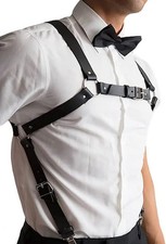 Mens Black Leather Armors Suspenders Shoulder Strap Body Chest Harness Chain Bel