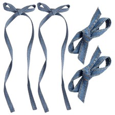 4PCS Blue Jeans Hair Bow Clips, Long-tail Ribbon Hair Barrettes with Alligato...
