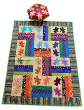 Handmade Teddy Bear Parade Applique Quilt Pillow Set 42" x 54" Fun Colors