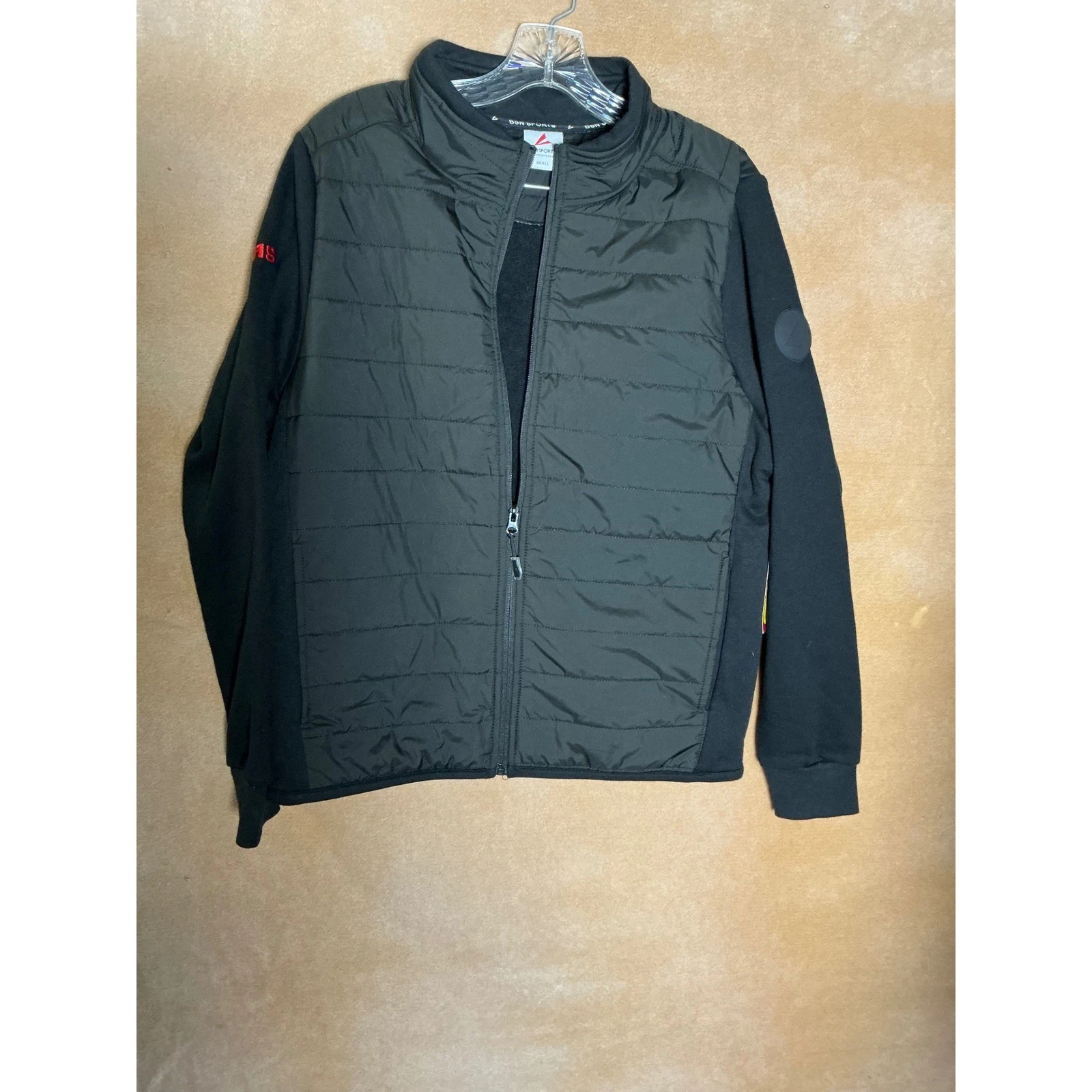 BSN SPORTS Mens Puffer Jacket with Fleece Sleeves Full Zip Small