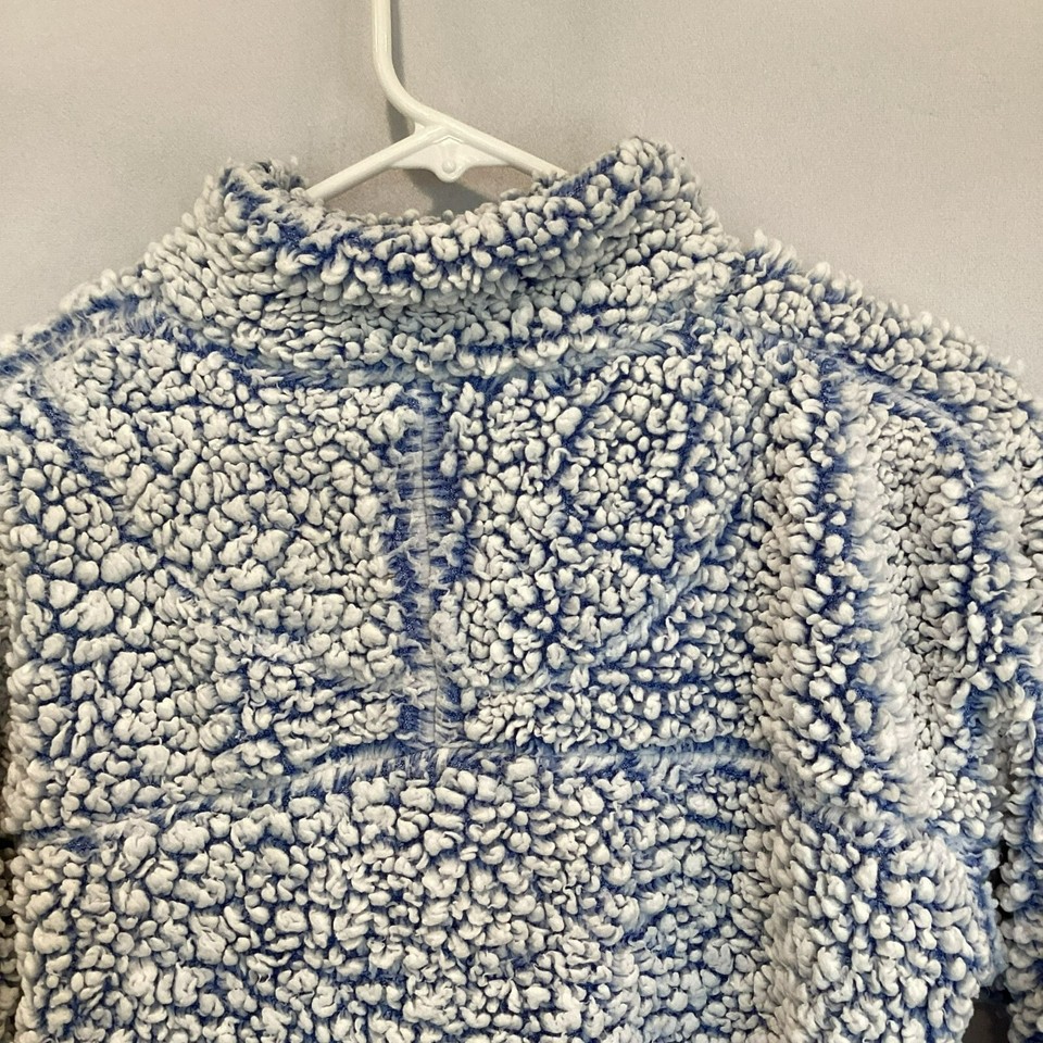 Blue Star Clothing Co Women's Quarter Zip Teddy Jacket Blue/White Size