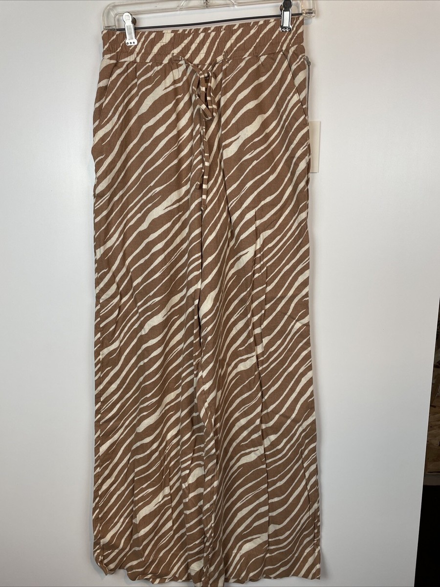 A New Day XS Brown Zebra Print Wide Legged Linen Blend Pants