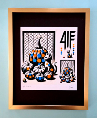 AIDAN FLUX | Hand Signed Authentic Ltd ED of 69 Print Framed Pumpkin Cats COA