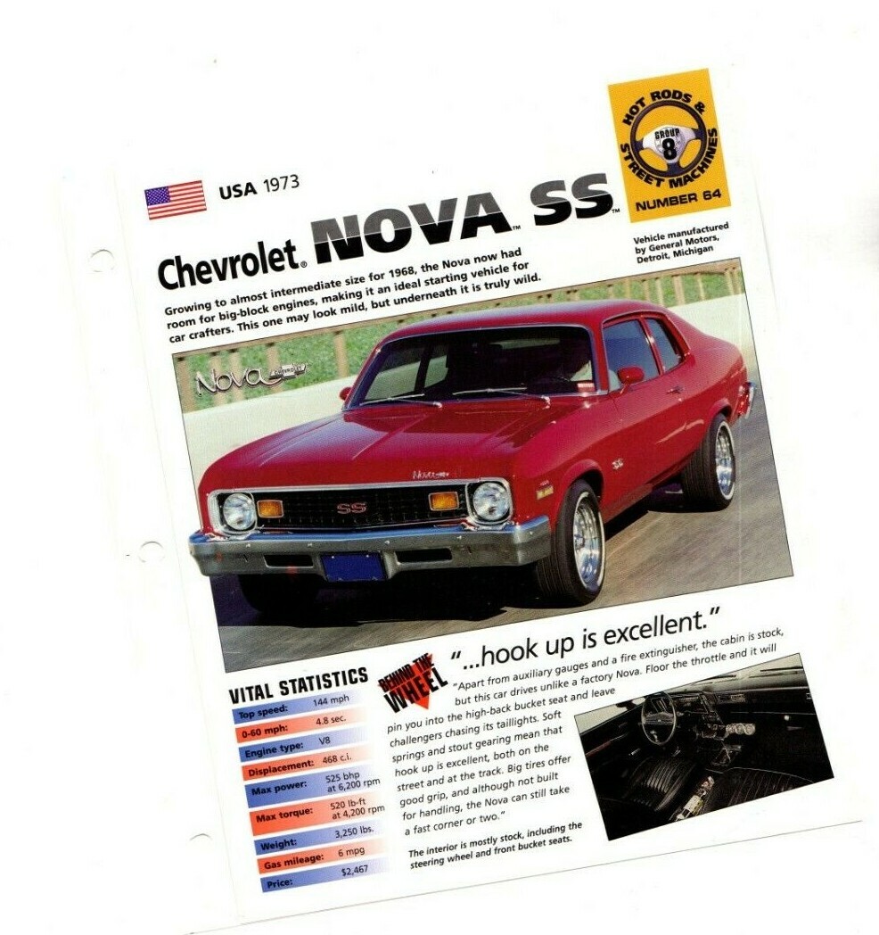 1973 Chevrolet NOVA SS-454 (LS6) custom SPEC SHEET / Brochure