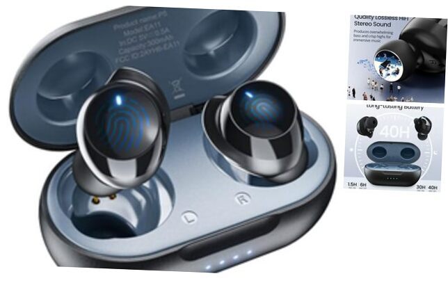 Dark-Blue IPX6 Waterproof Bluetooth Wireless Earbuds with Deep Bass