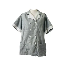 Red Kap Work Shirt Womens Large Dark Grey Short Sleeve Double Breasted