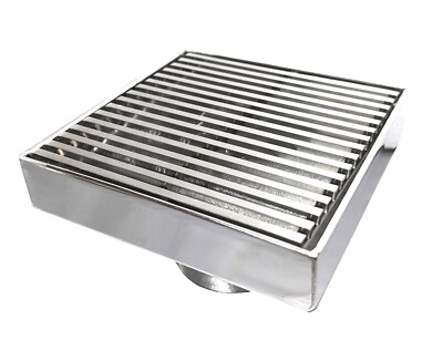 SereneDrains SS 4 Inch Square Polished Chrome Shower Drain Kit Linear Wedge