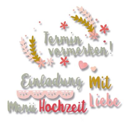11 Stanzschablone deutsche Schrift Texte, Hochzeit, Sizzix Thinlits 662619