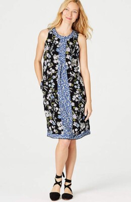 J.Jill ~ L ~ NEW Very Beautiful Mixed-Print Center-Pleat Dress ~ NWT(2H4) $99