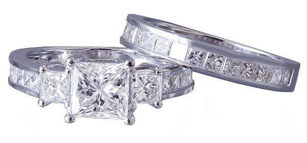 14K WHITE GOLD PRINCESS CUT DIAMOND ENGAGEMENT RING AND BAND 2.20CT H ...