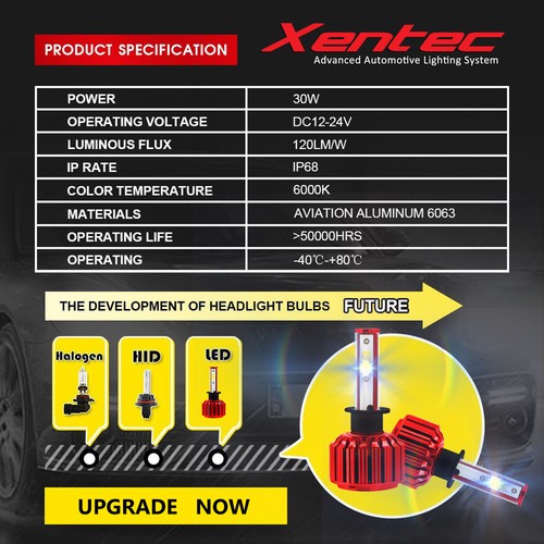 Xentec LED Light Bulb Kit Headlight Size HB2 9003 H4 6000K Hi-Lo 55W 30000LM - Picture 6 of 12