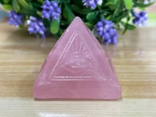  Natural pink rose quartz eyes pyramid hand carved crystal healing 1pc