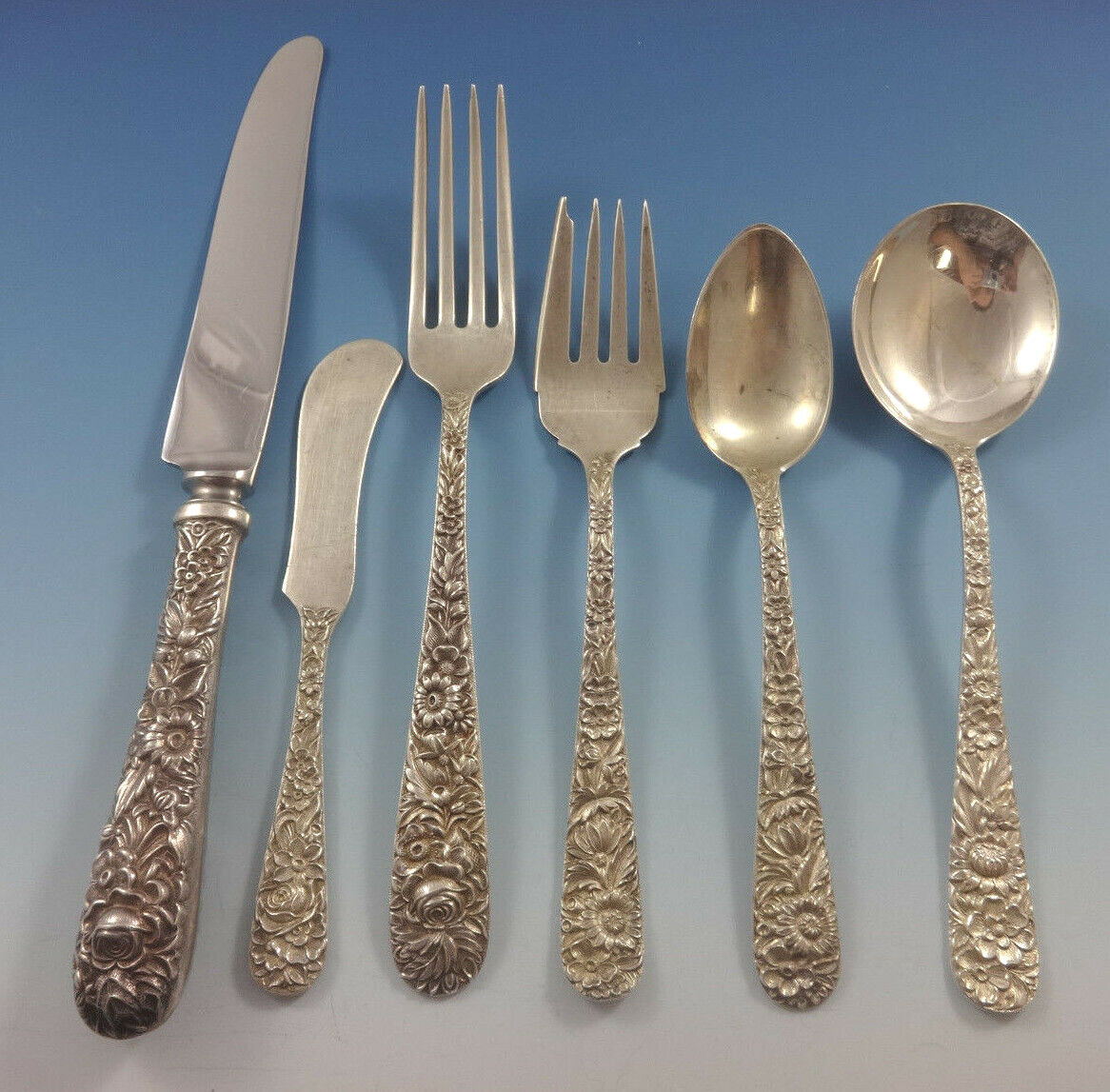 Repousse by Kirk Sterling Silver Flatware Set For Service 54