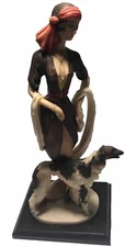 Art Deco Statue Russian Flapper Lady Dog Borzoi Wolfhound. Armani Style 15" tall