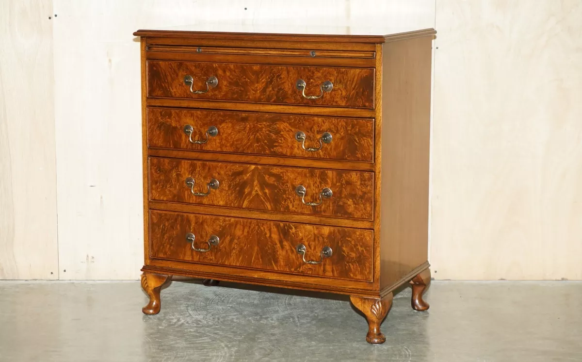 VINTAGE 1940 S BURR WALNUT CHEST OF DRAWERS WITH BUTLERS SERVING