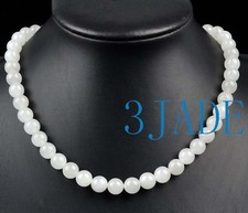 17" Natural White Jade Beads Necklace, w/ Certificate, A Grade Hetian Nephrite
