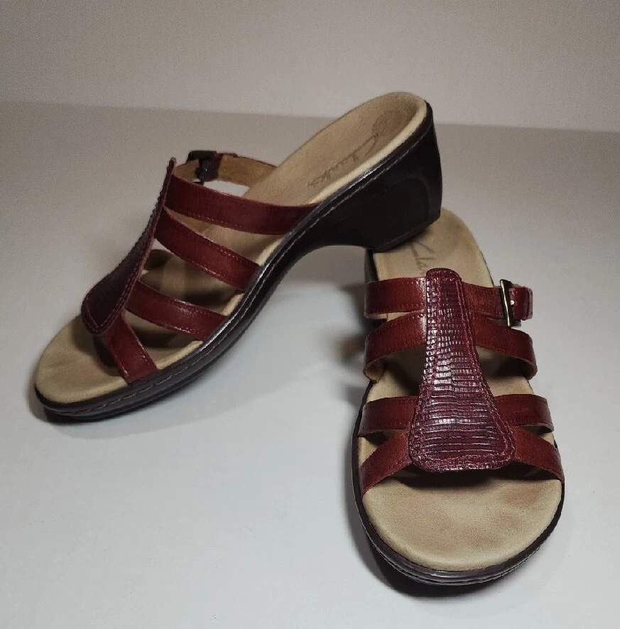 Zoccolo sandalo donna CLARKS cognac pelle marrone slip on comodo taglia 8M