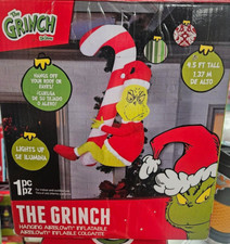 Gemmy 4.5ft Dr. Seuss Grinch Hanging on Candy Cane Christmas Inflatable