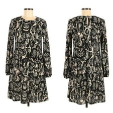 Nine West Sweater Dress Snake Print Jewel Neck Balloon Sleeve Aline Black  6