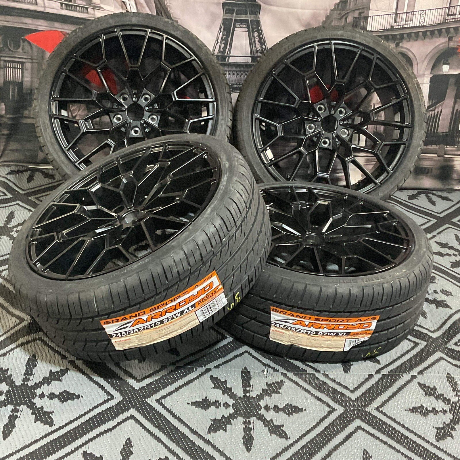 (Set of 4) 19" STAGGERED Black Wheels and tires 5x120 FOR BMW 3 4 5