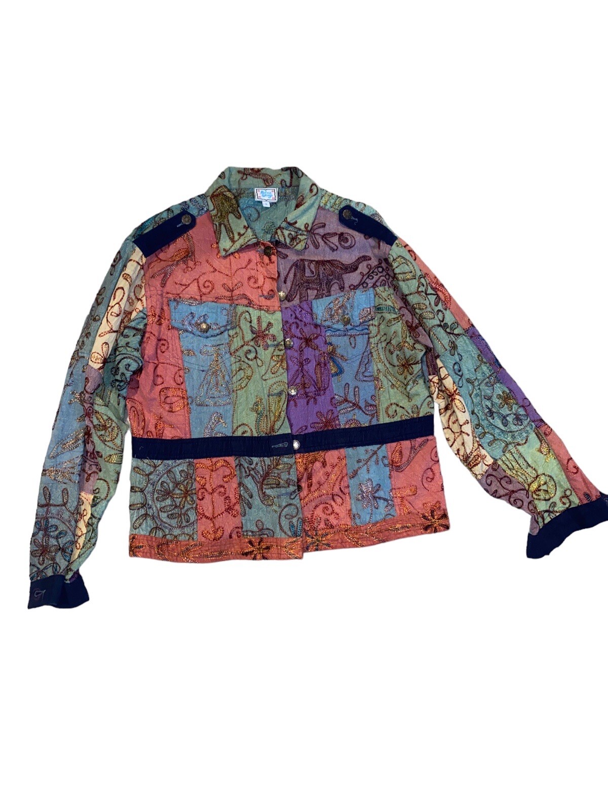 Blue Skye Large Patchwork Embroidered Jacket Boho… - image 3