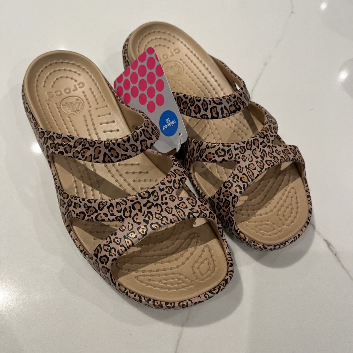 CROCS Meleen LEOPARD Slip On Women's Size Comfort Slides Flats