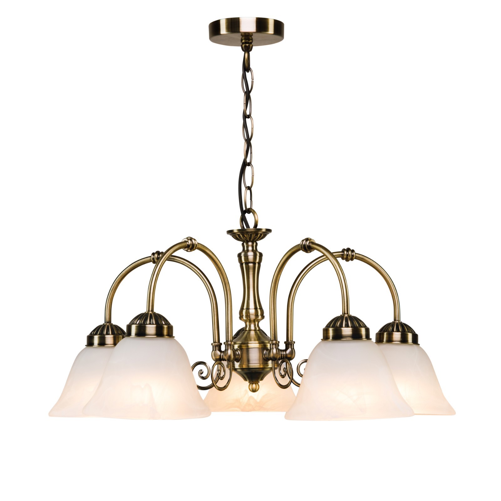 Ceiling Pendant Elegant Diner 5-Light Antique Brass Light Alabaster Glass Shades