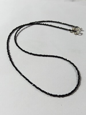 925 silver necklace black spinel gemstone beads 2mm round necklace 12/40 inches
