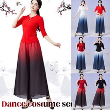 Lady Chinese Style Chiffon Double Layered Gradient Pants tops Classical Wear