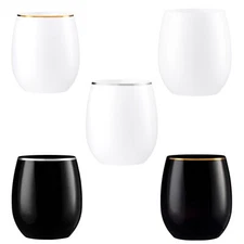 VeZee Stemless Clear Disposable Plastic Wine Goblet Cups 12oz Set For Parties