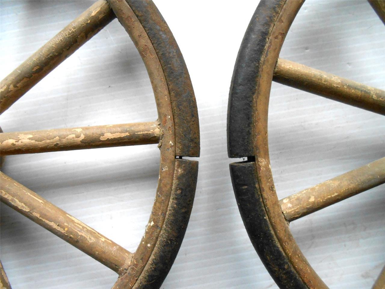 2 VINTAGE USED 10 SPOKE 10" WOOD RUBBER WAGON WHEELS BUGGY eBay