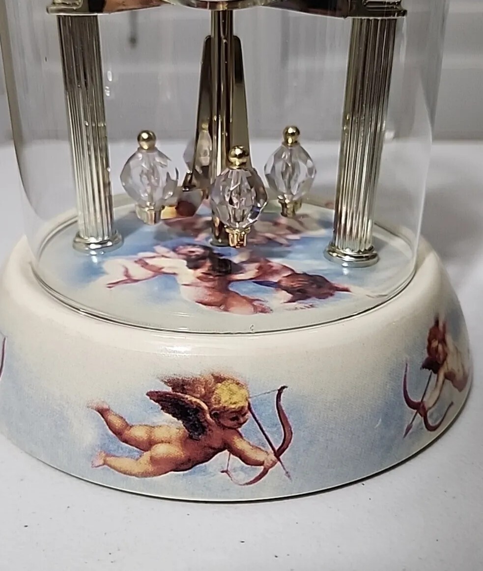 Waltham Anniversary Clock Cherubs Angels Porcelain Glass Dome 9" eBay