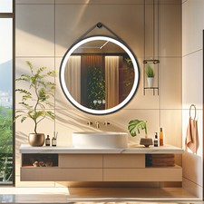 60/70/80CM Round LED Bathroom Mirror Frontlit Anti-fog Vanity Mirror with Strap