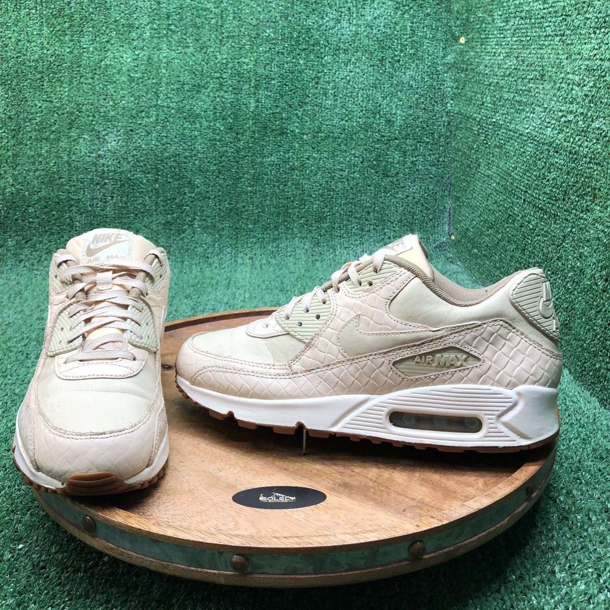 Nike Women Air Max 90 Premium Oatmeal Croc Print Leather Beige Tan Shoe  Size