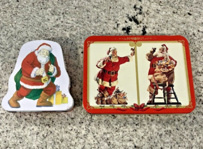 Vintage 2 Sets Christmas Santa Playing Cards-Coca Cola 1994 & Fundex 2005 in Tin