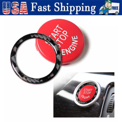 Red Engine Start-Stop Button Cover With Black Ring Trim For BMW E90 E92 E93