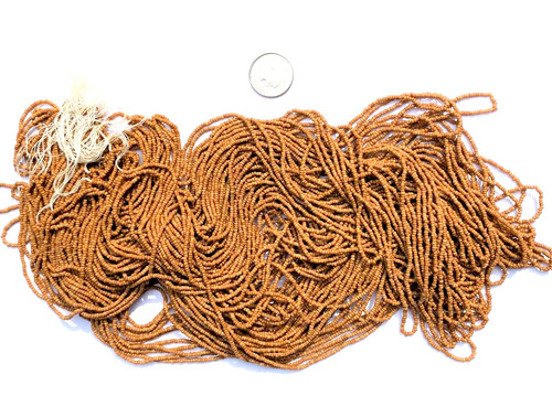 Antique Micro Seed Beads-14/0-16/0 Caramel Brown Variegated Opaque 2-loop hanks