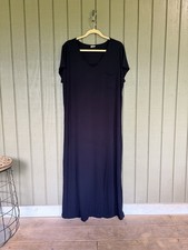 Soma Black Maxi Dress XL V-Neck Short Sleeve Lounge T-Shirt Pocket Slit
