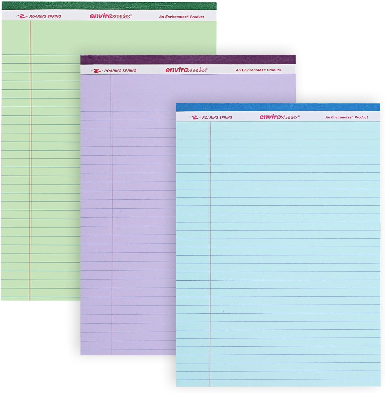 Enviroshades Assorted Colored Legal Pads, 3 Pack, Legal Ruled