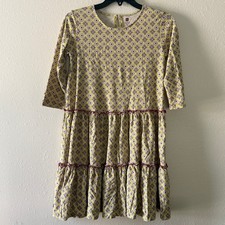 Tea Collection Girls Yellow Floral Tiered Cotton Jersey Dress Size 12 LS