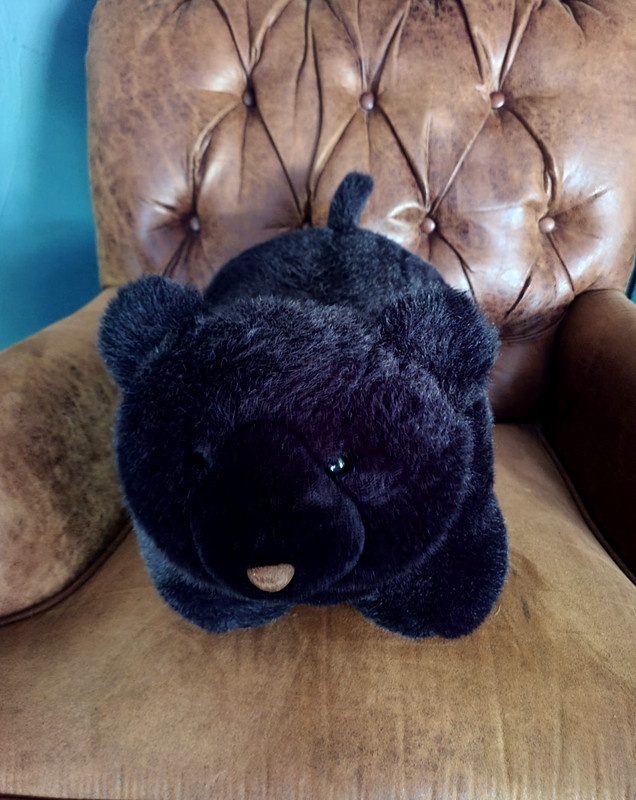 W.M.G. Plush Black Bear Footrest Vintage Stool Footrest Bench Ottoman WMG 21"