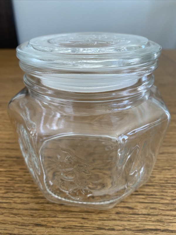 Vintage Embossed Fruits Glass  Jar Canister Octagon Shape 0.5L Made In France