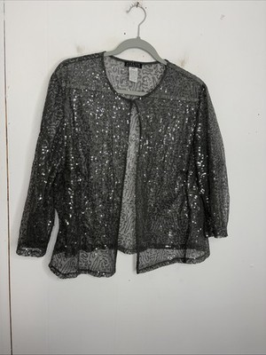 Atelier Danielle Top Womens 14W Sheer Fully Sequin Clasp Close Event Cocktail