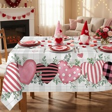 Valentines Day Tablecloth Pink Heart Dining Table Cover