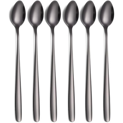 Latte Macchiato Löffel Set, 6-teilig Schwarz, 19.8 cm langem Griff Mixing Ice...